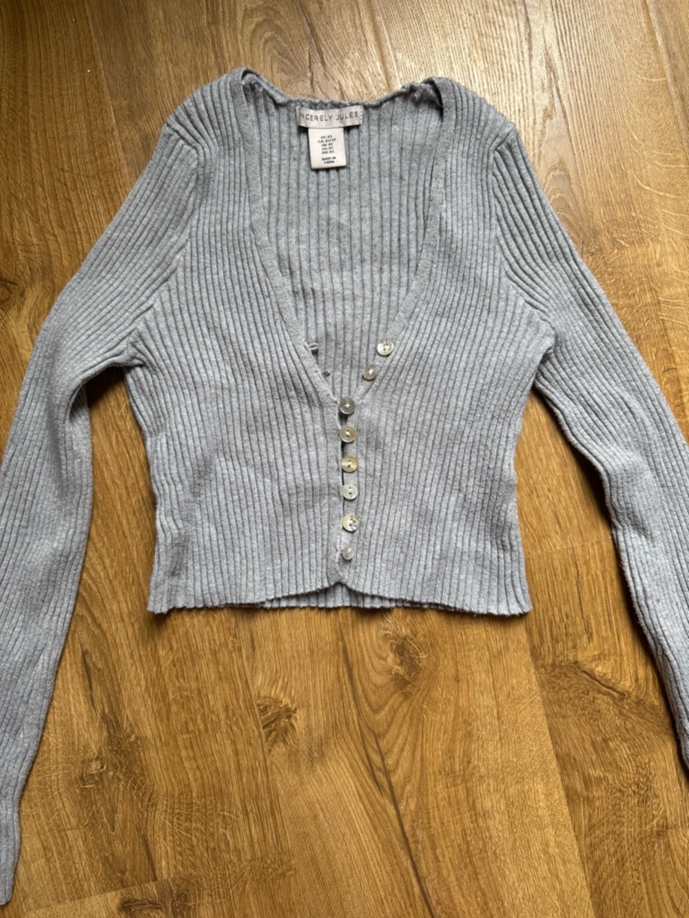 Brushed Ribbed Button-Front Cardigan Sweater - Light Gray